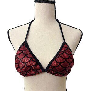 Living Dead Clothing Mermaid Bikini Top | Red Foil Triangle Goth Swimwear